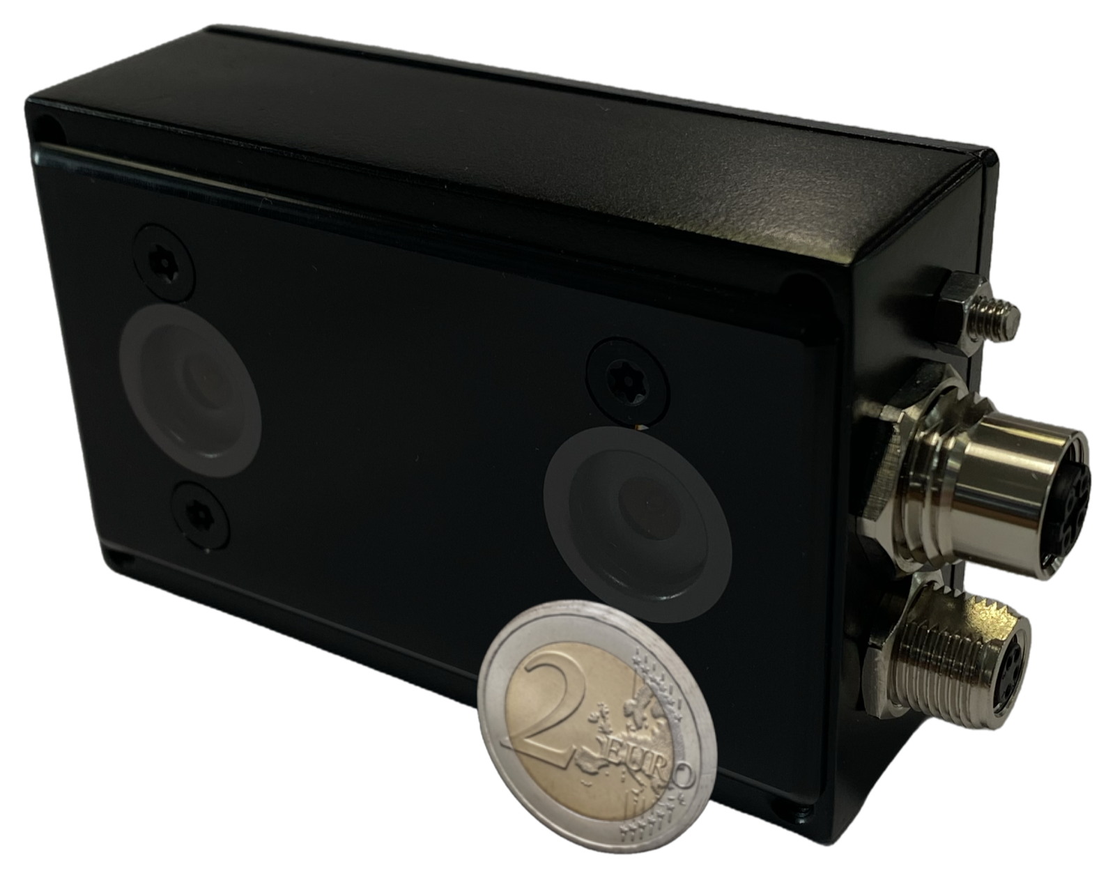 Cellule EYES 3 AI comparée à une pièce de 2 euros